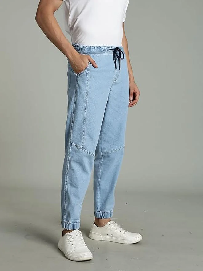 inkd Seaside Slate Men's Regular Fit Joggers - Mid -Rise | Cotton Blend | Stretchable Fabric| Elasticated Waistband | Jeans for Men for Men | Best Price UAE